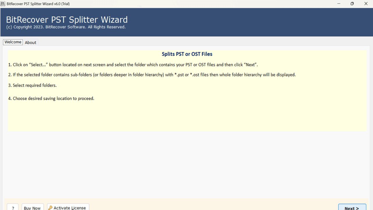 Snapshot 2 of BitRecover for PST Splitter