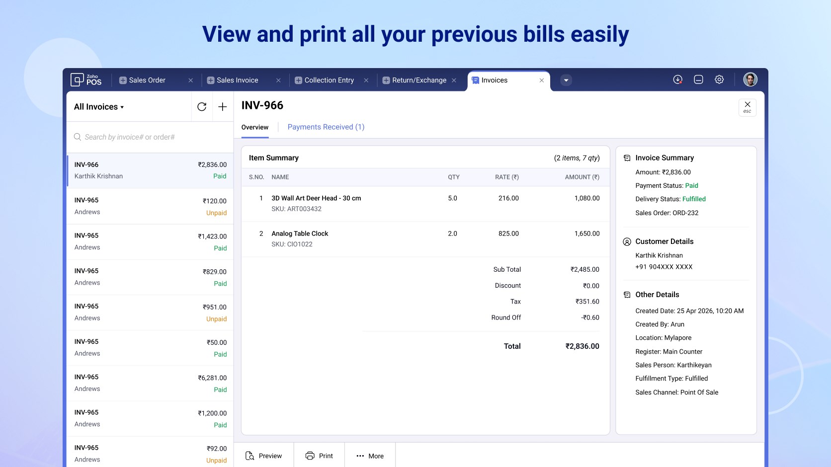 Retail Billing - Zoho POS screenshot
