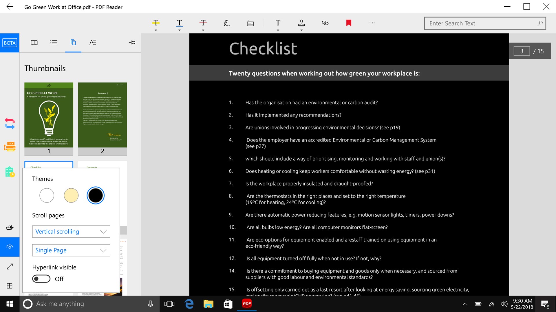 Screenshot: Set the reading modes to fit your reading needs
