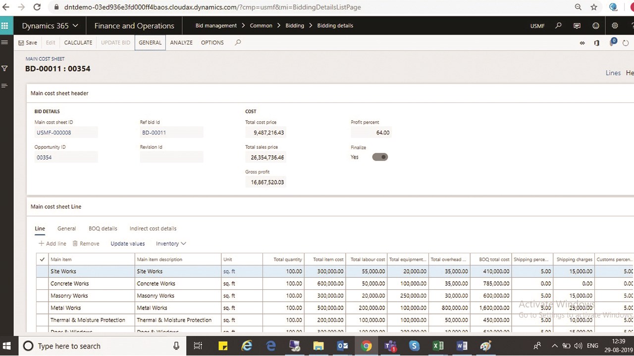 Snapshot 4 of Bid Management Software Powered by Microsoft Dynamics 365