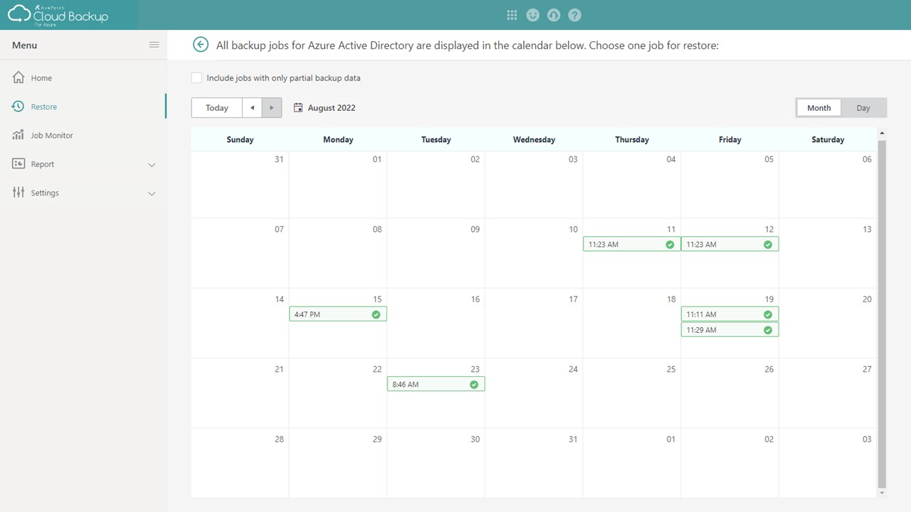 Snapshot 1 of Cloud Backup for Microsoft Entra ID