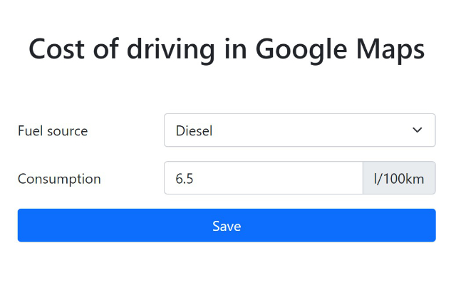 Cost of driving in Google Maps