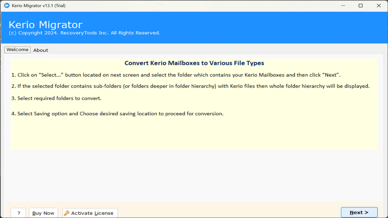 Snapshot 2 of RecoveryTools Kerio Migration Tool