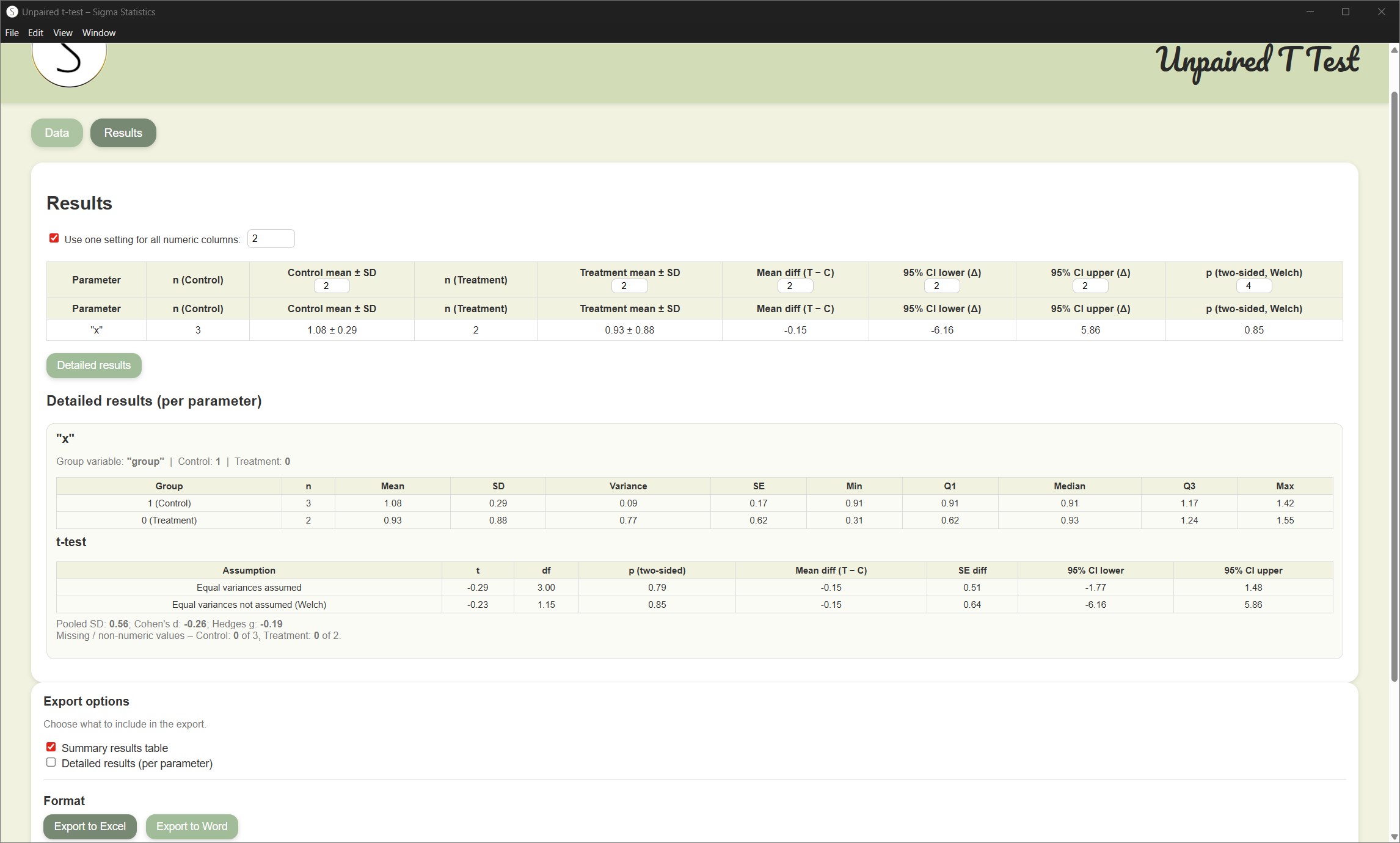 Sigma Statistics screenshot