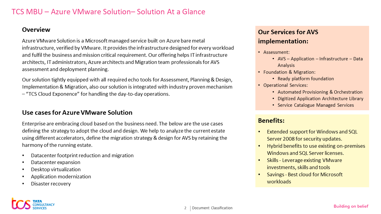Snapshot 1 of TCS Azure VMware Solution 4-6 Weeks Assessment
