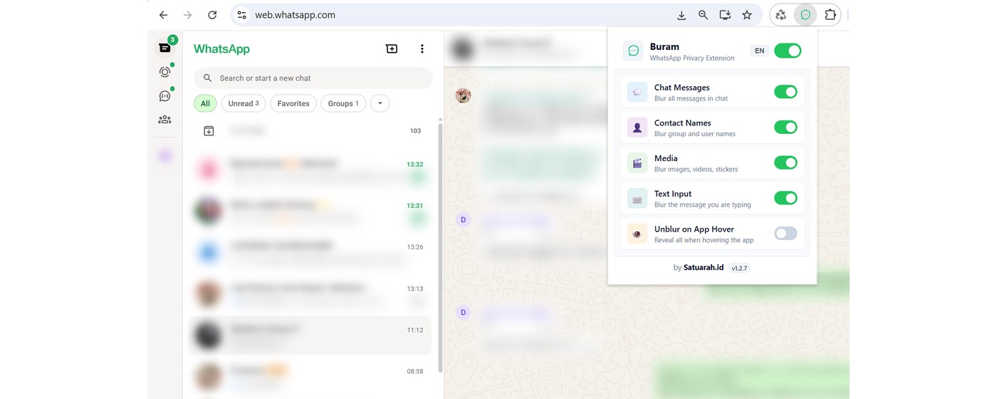 Buram: Privacy Blur for WhatsApp Web