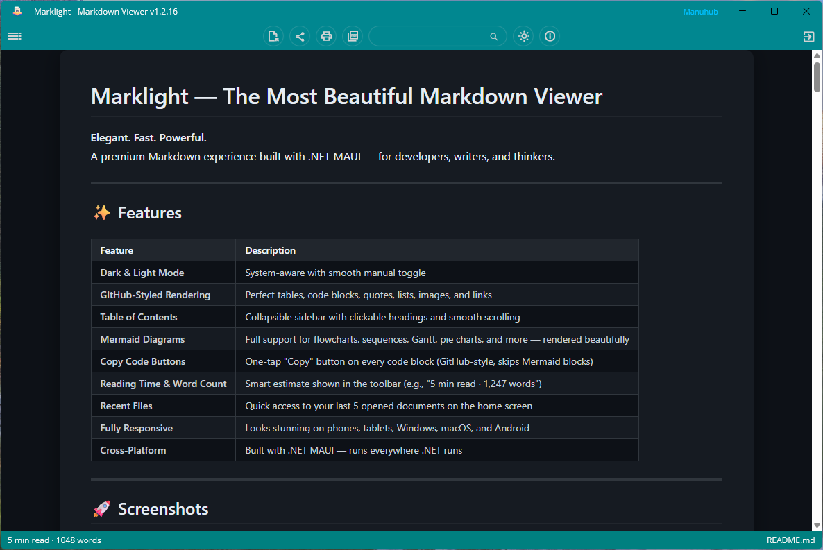 Marklight - Markdown Viewer screenshot