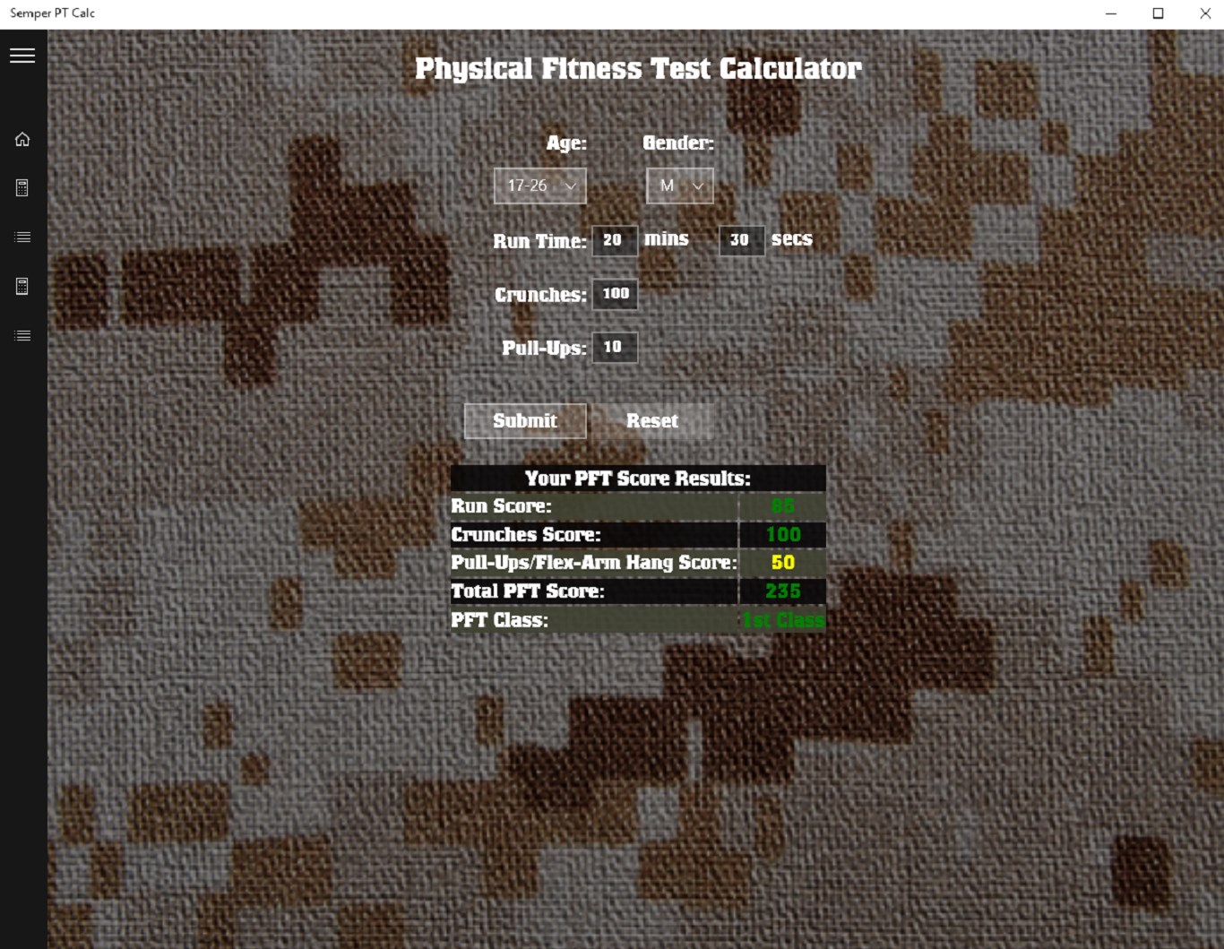 USMC PFT/CFT Calc for Windows 10