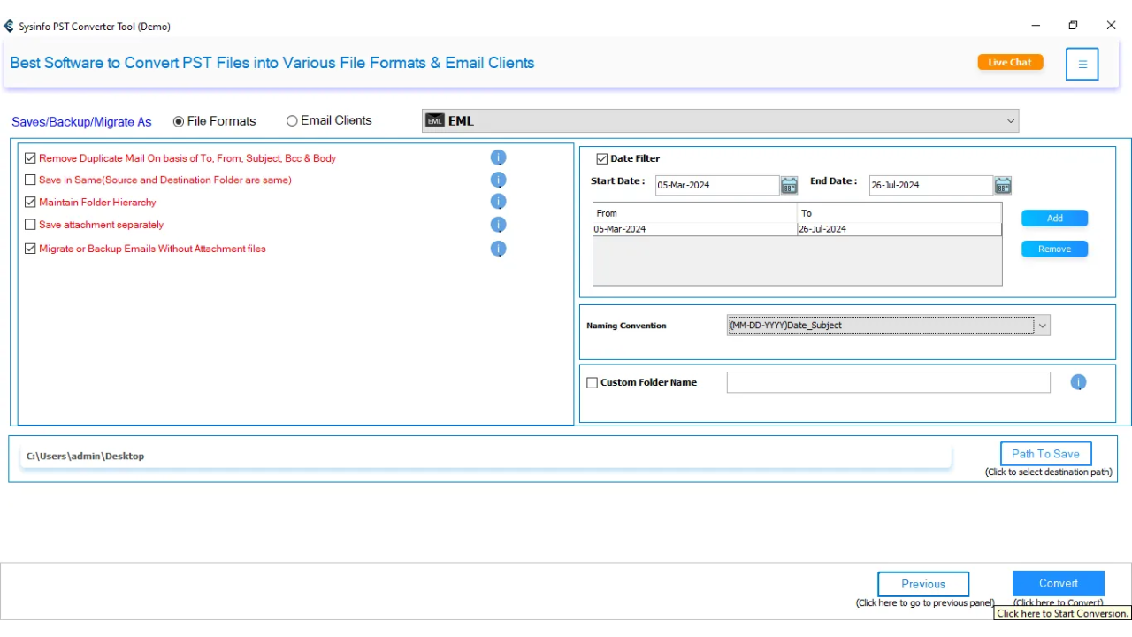 Snapshot 1 of Sysinfo PST to EML Converter