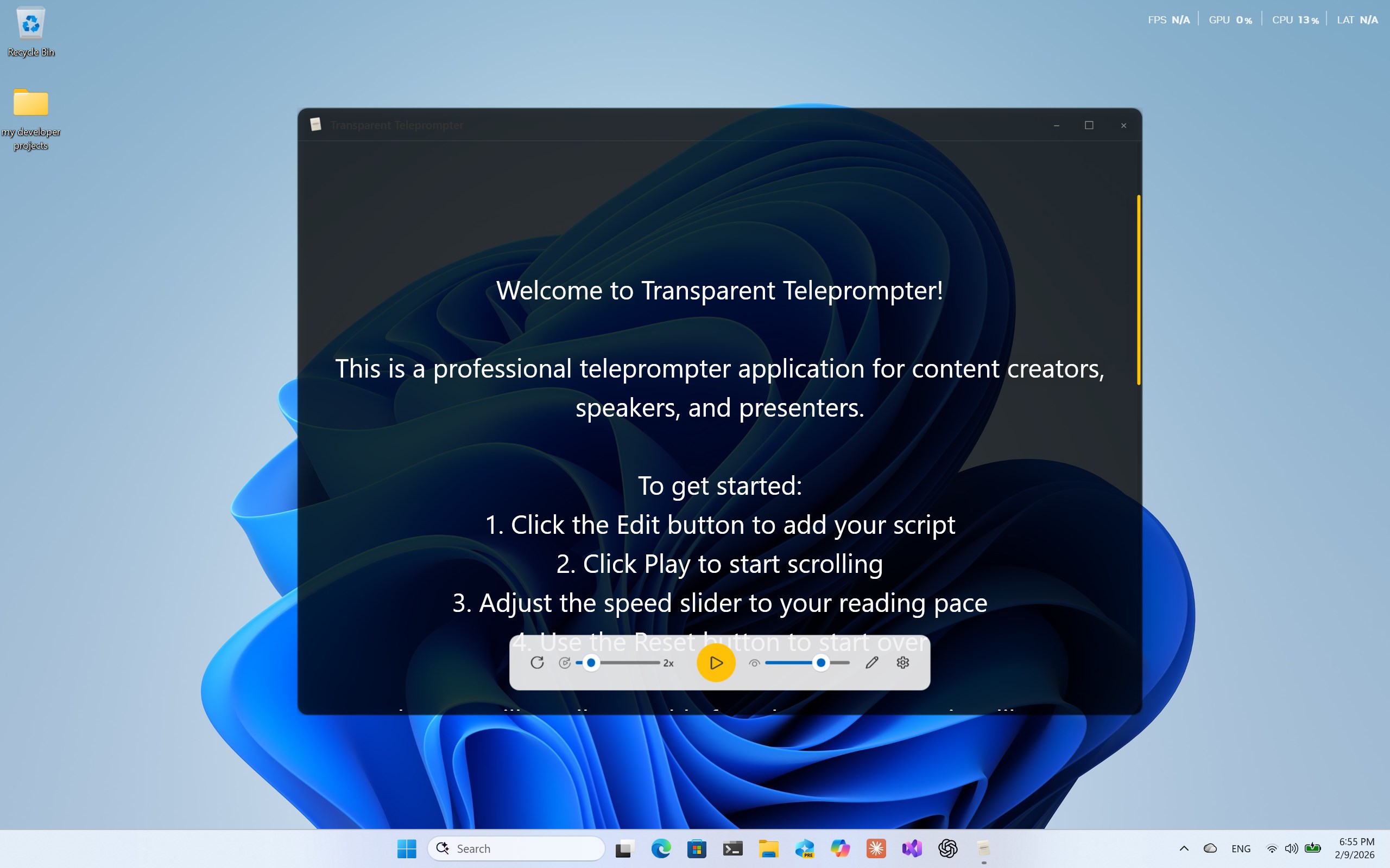 Transparent Teleprompter - Script Over Video screenshot