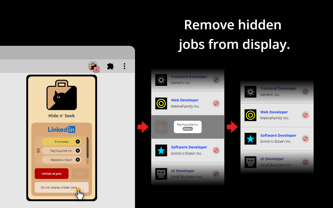 Hide n' Seek: Hide Promoted Jobs & Companies