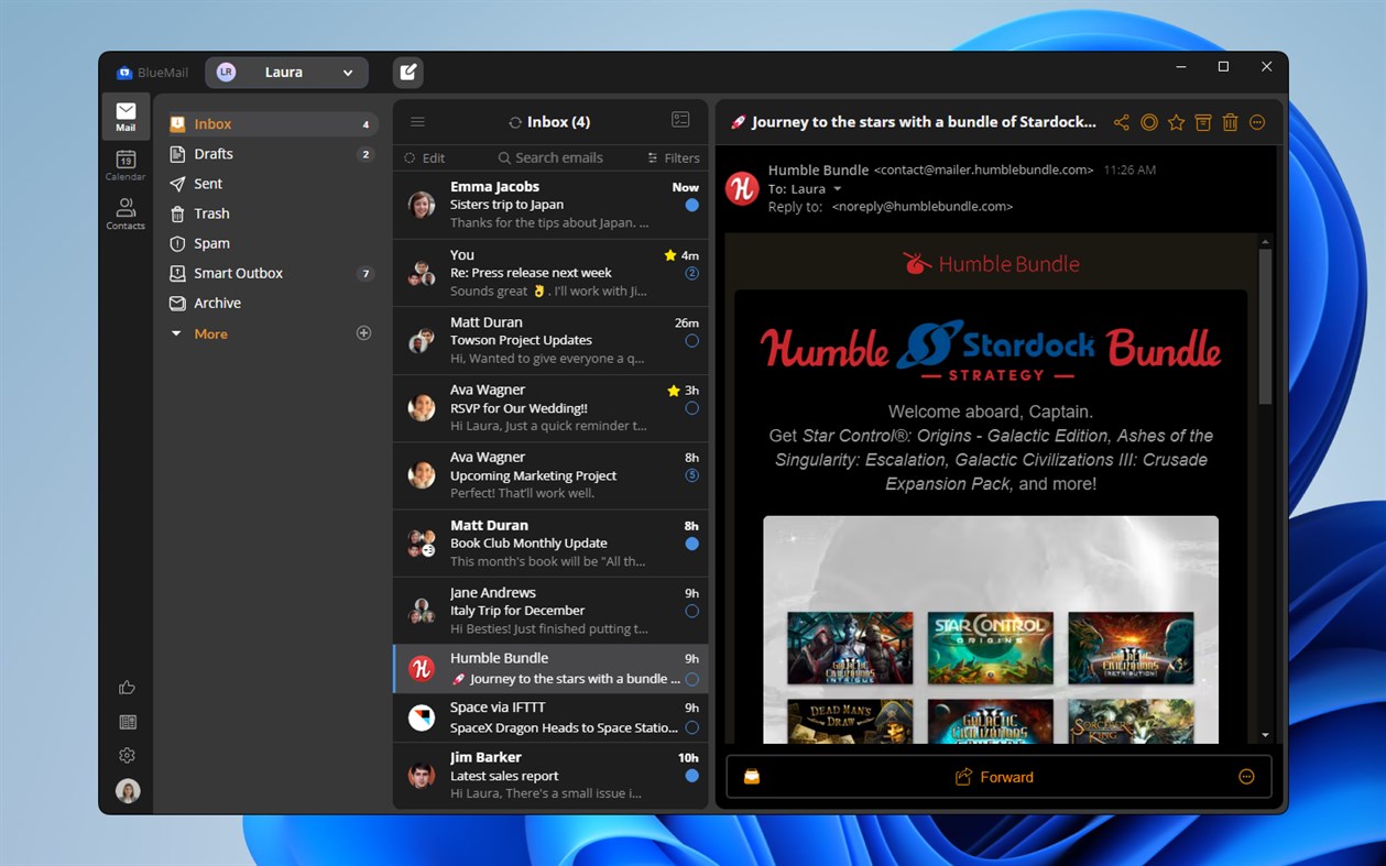 #3. Blue Mail - Email & Calendar (Windows) Podle: Blix Inc