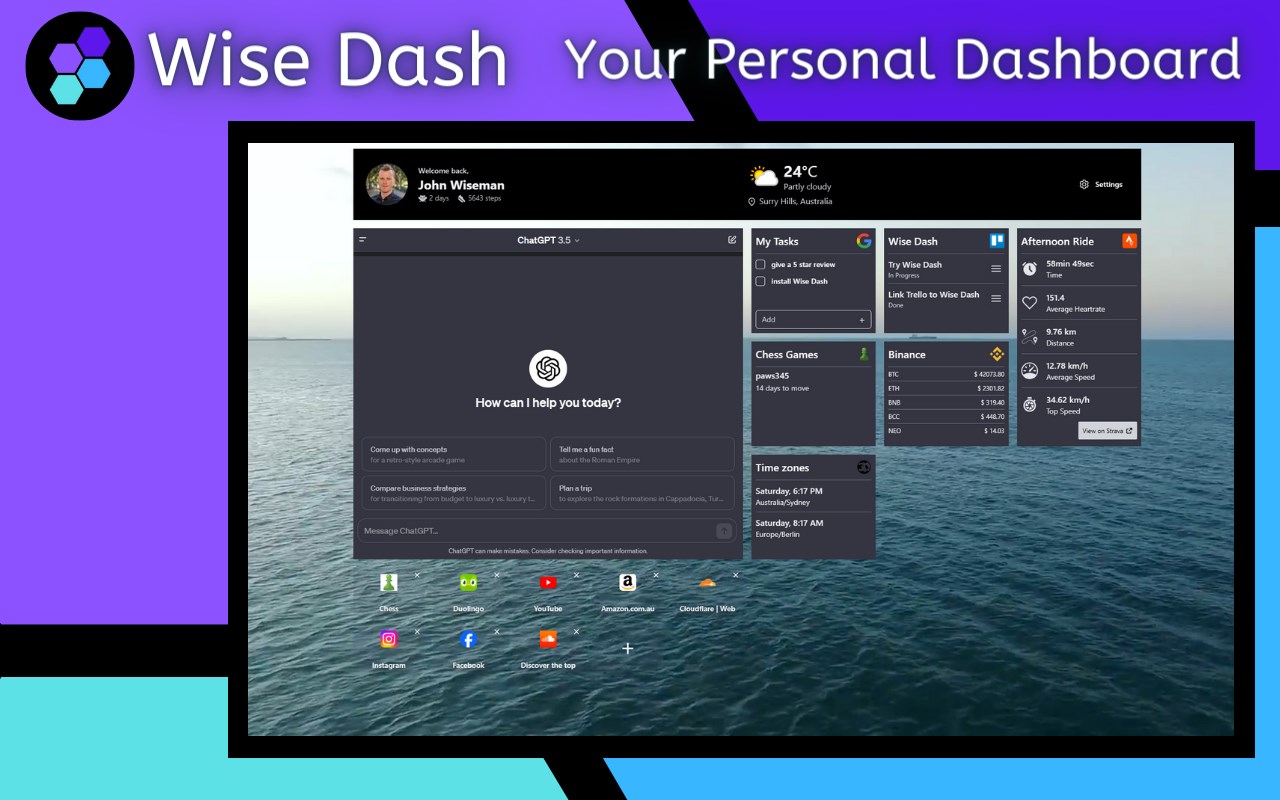 Wise Dash: Your personal new tab dashboard!
