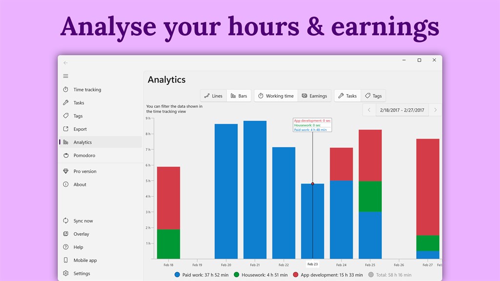 WorkingHours: Time Tracking, Hours Tracker, Timesheet_4