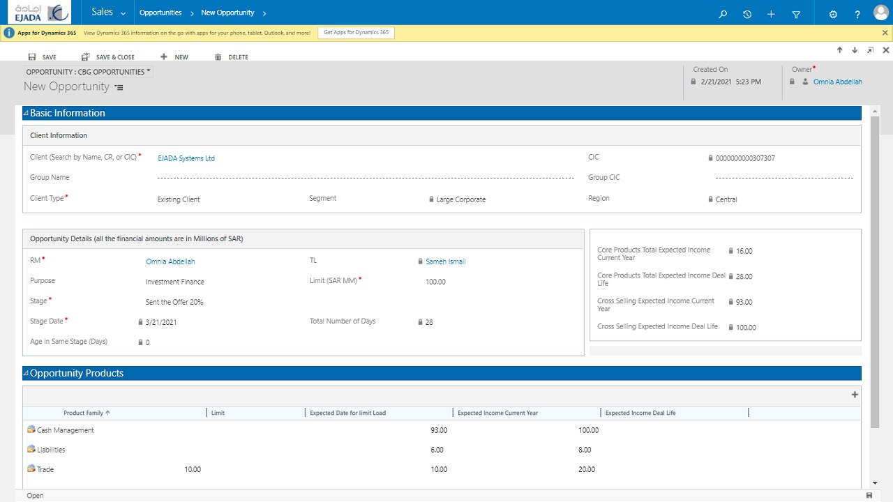 Snapshot 4 of EJADA Corporate Banking Relationship Officer Kit