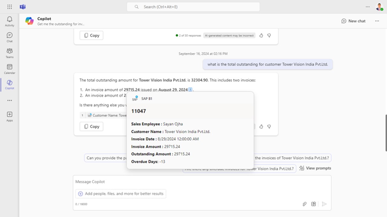 Snapshot 2 of Copilot Plugin Extension for SAP Business One