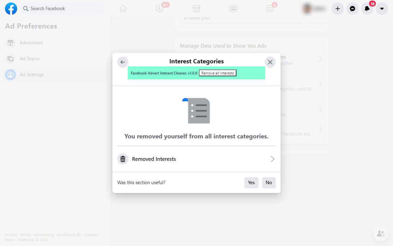 Facebook Advert Interest Cleaner