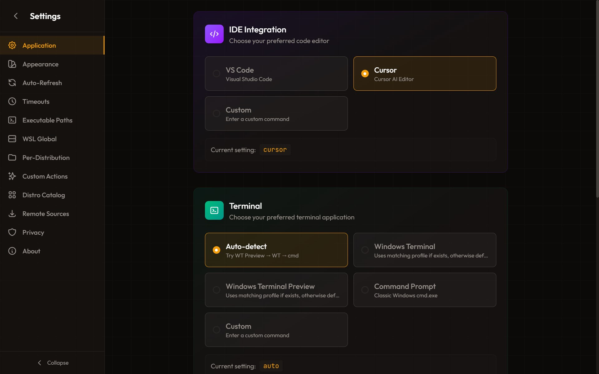 WSL UI screenshot