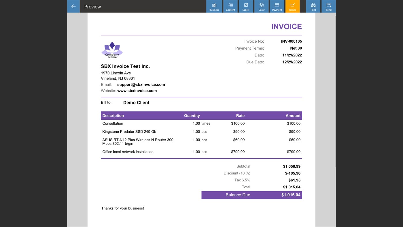 #1. SBX Invoice (Windows) Door: SBX Studio