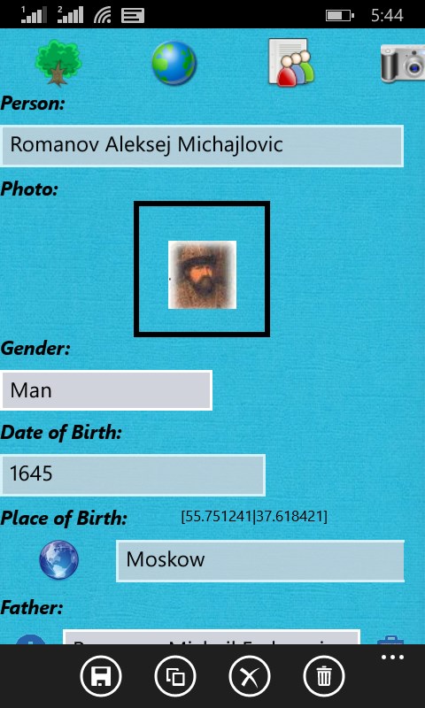 Personal data of a person.