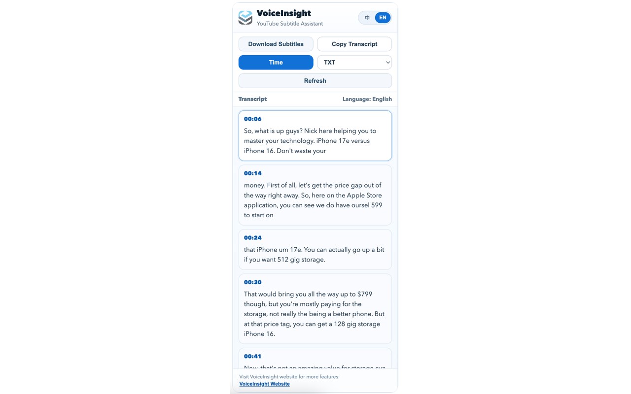 VoiceInsight - YouTube Subtitles & Transcript Downloader