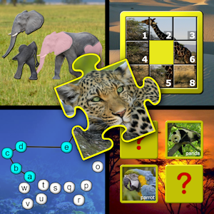 孩子们动物拼图和记忆技能比赛