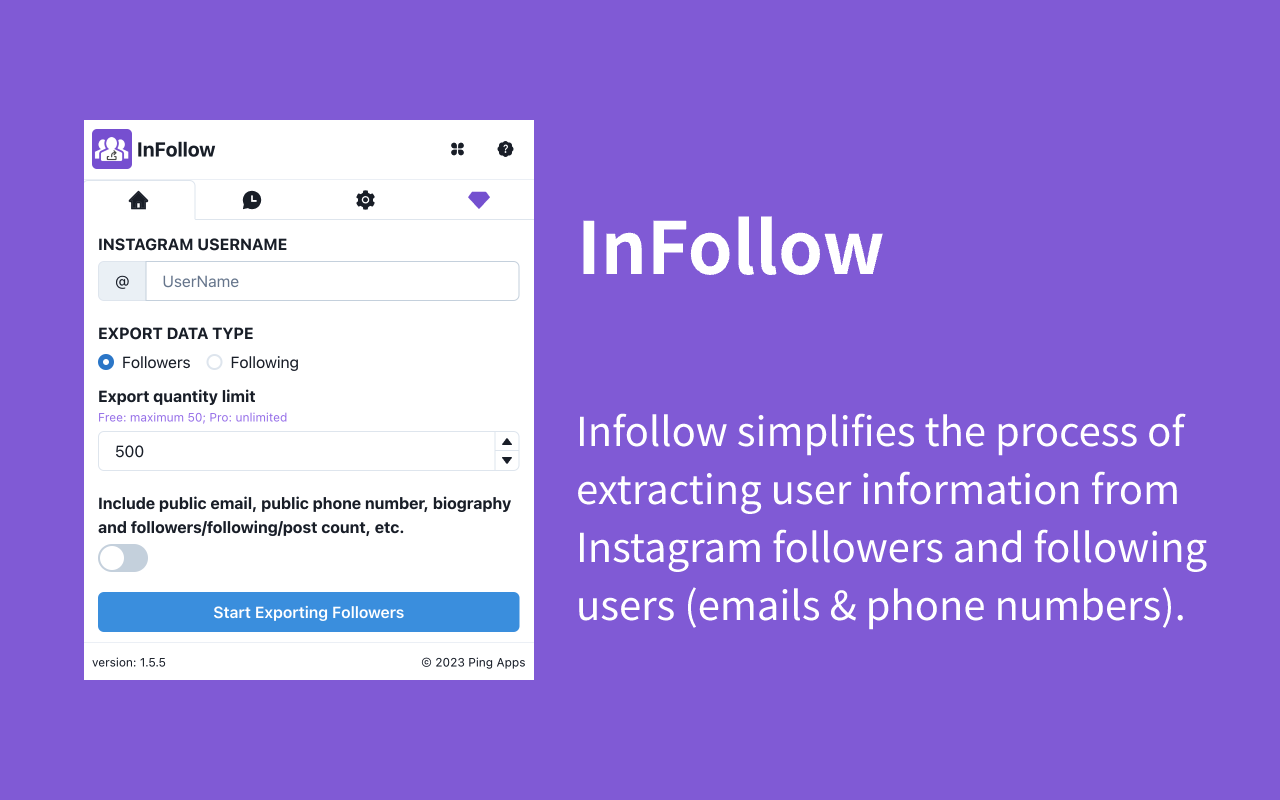 InFollow - Follower, Following Export Tool
