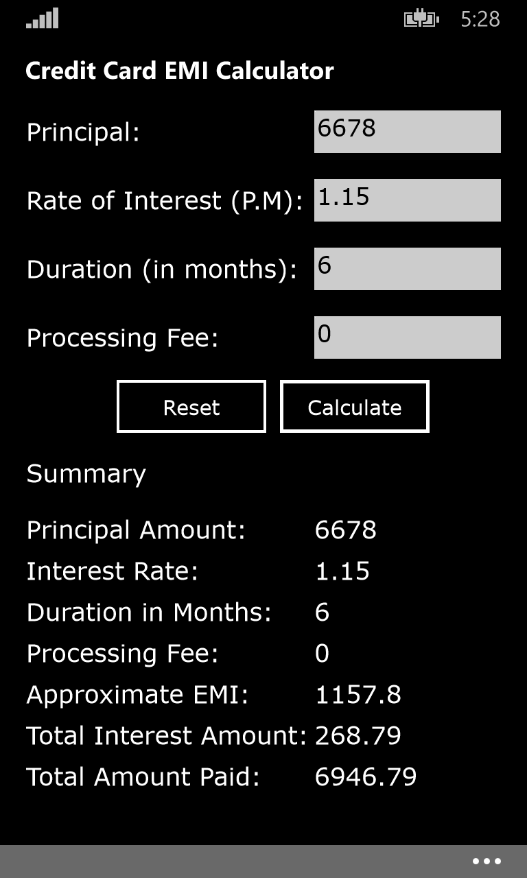 Credit Card EMI Calculator for Windows 10