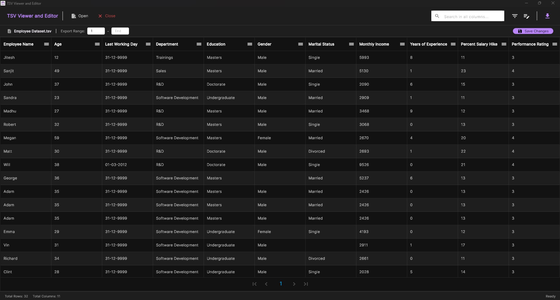 TSV Viewer and Editor screenshot