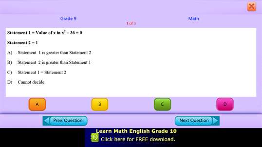 QVprep Lite Math English Grade 9 screenshot 6