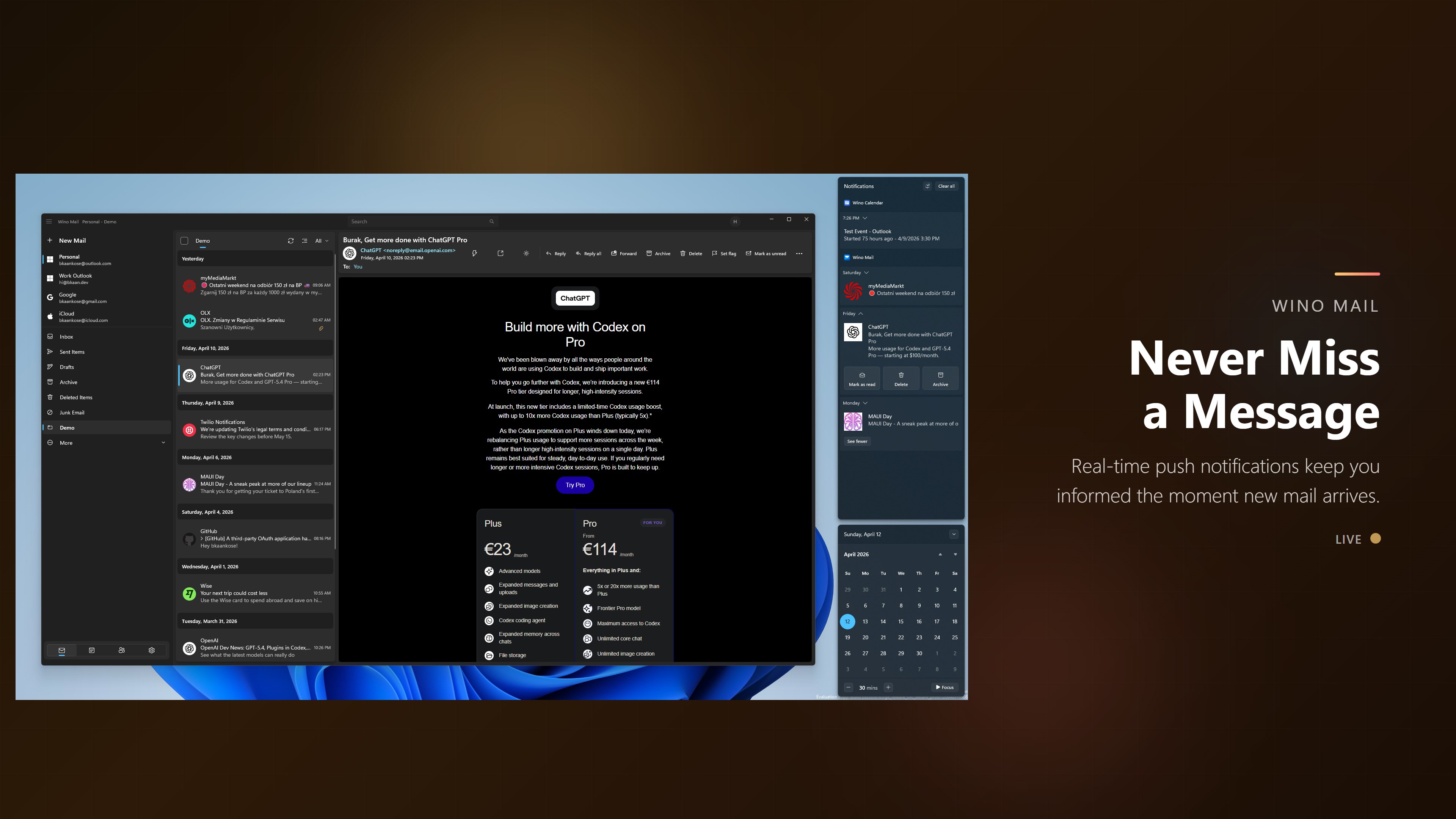 Wino Mail & Calendar screenshot