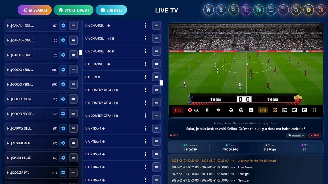 IPTV Smarter for Windows - Live TV screenshot