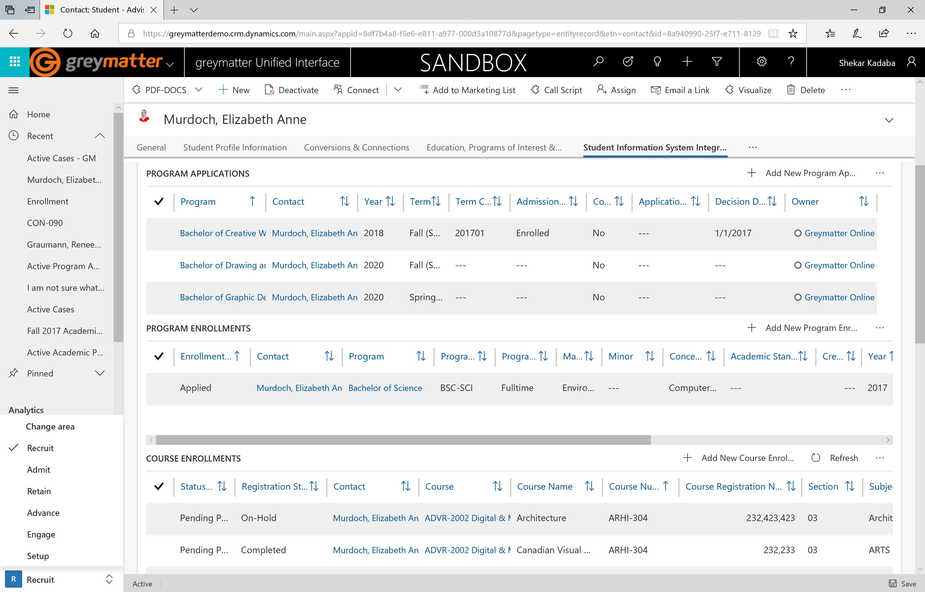 Snapshot 3 of greymatter CRM for Higher Education