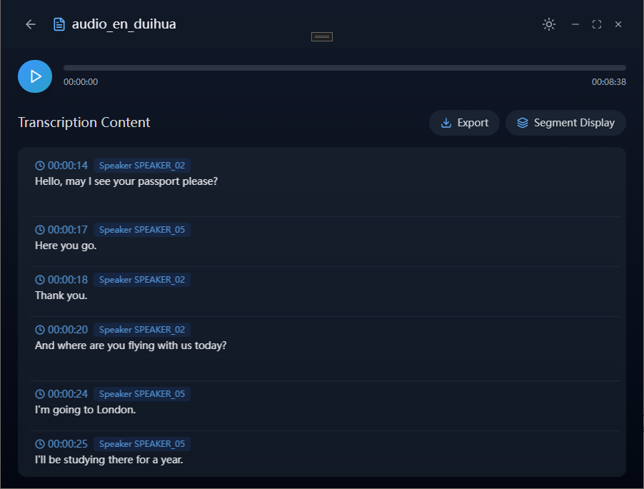 Speech to Text - Transcription screenshot