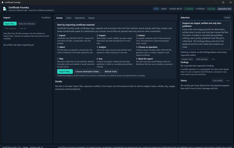 Certificate Foundry (Windows) Od: Summon Software Labs