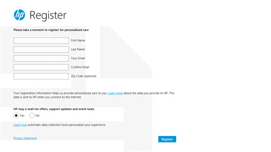 HP Registration screenshot 1