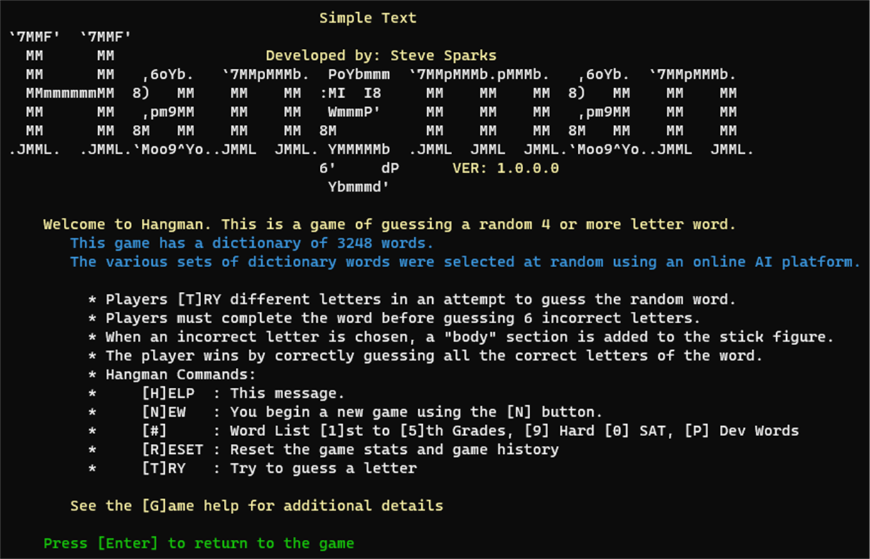 #4. Simple Text Hangman (Windows) بواسطة: Three Peppers Gaming