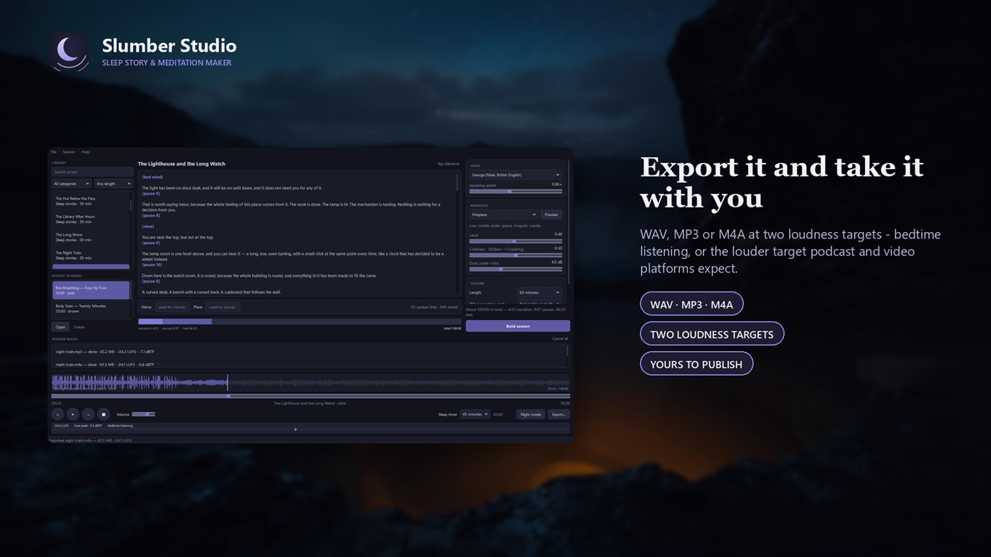#6. Slumber Studio — AI Voiceover & Audiobook Maker (Windows) By: manxlr