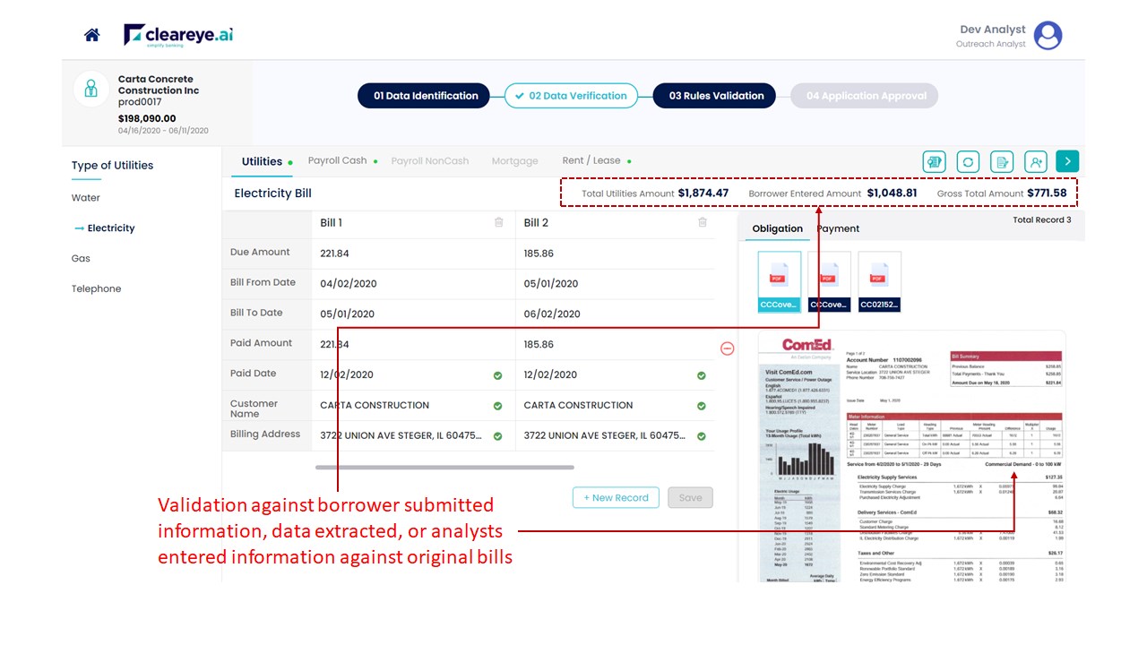 Snapshot 4 of Cleareye.ai PPP Loan Forgiveness Processing Engine