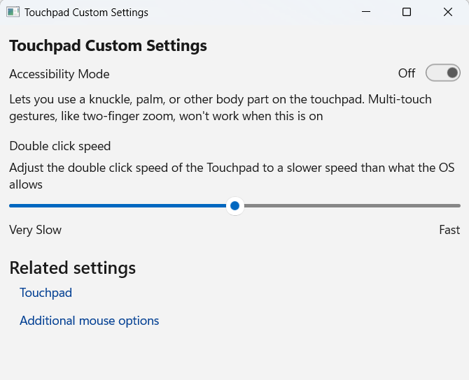 Touchpad custom settings screenshot