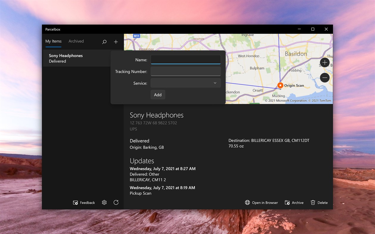 #2. Parcelbox - package tracker (Windows) От: Furnace Creek Software