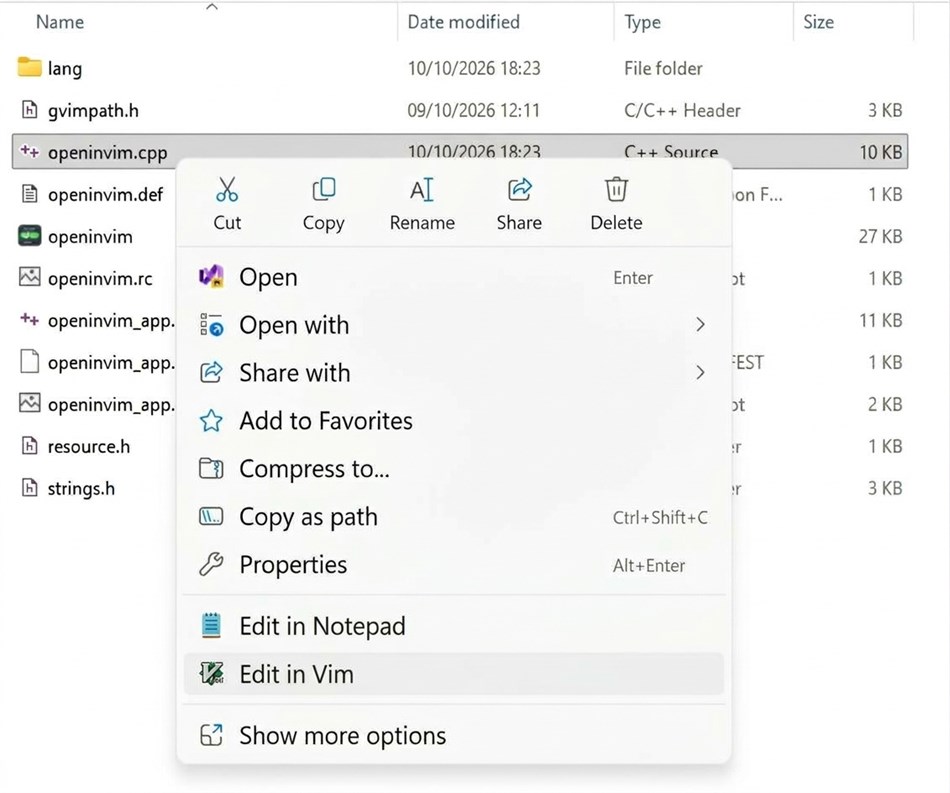 OpenInVim (Windows) Od: Sylvain Cresto