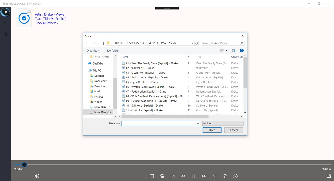 #3. Simple Media Player by TheCod3r (Windows) Podle: TheCod3r Software