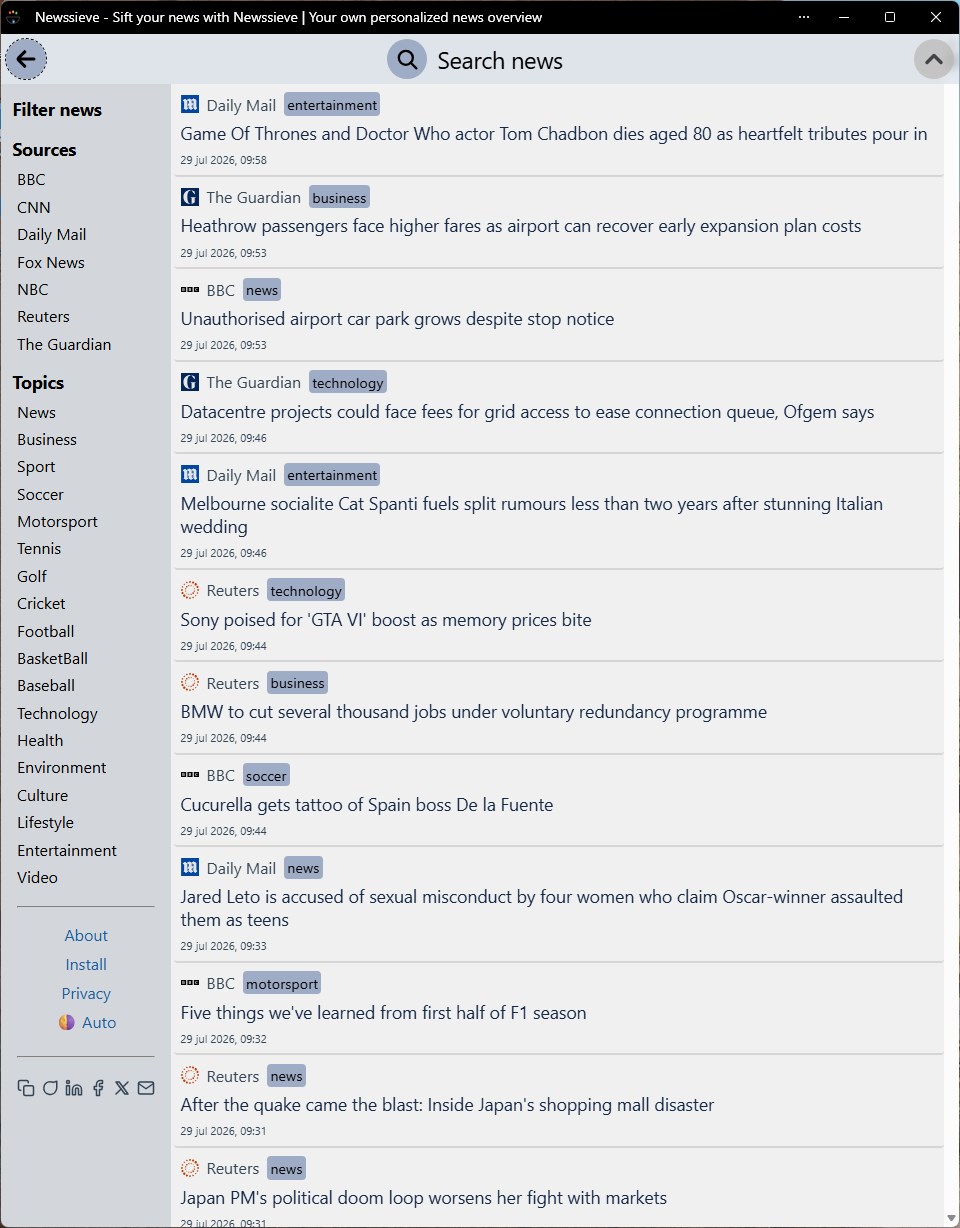 Newssieve screenshot