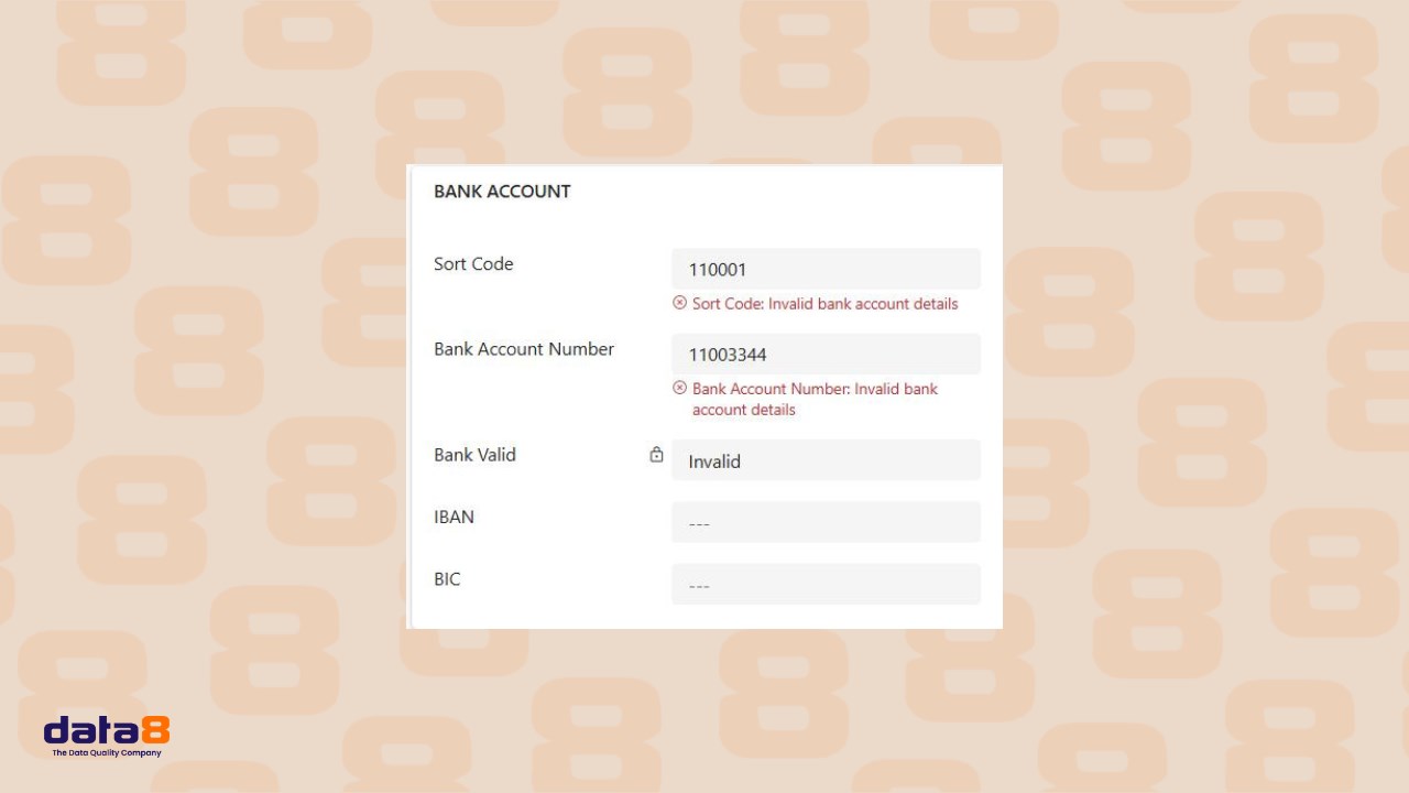 Snapshot 1 of Data8 Bank Account Validation (UK and Ireland)