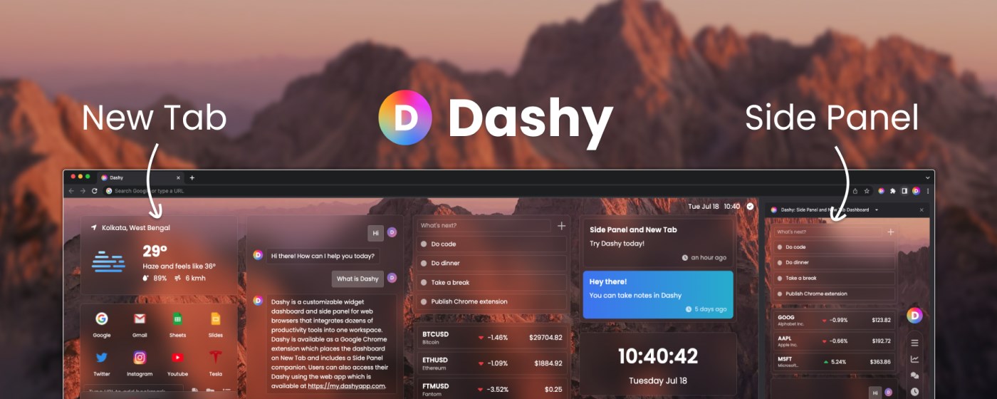 Dashy: New Tab Dashboard marquee promo image