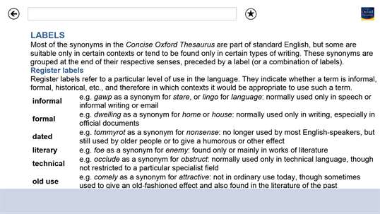 Concise Oxford Thesaurus screenshot 5