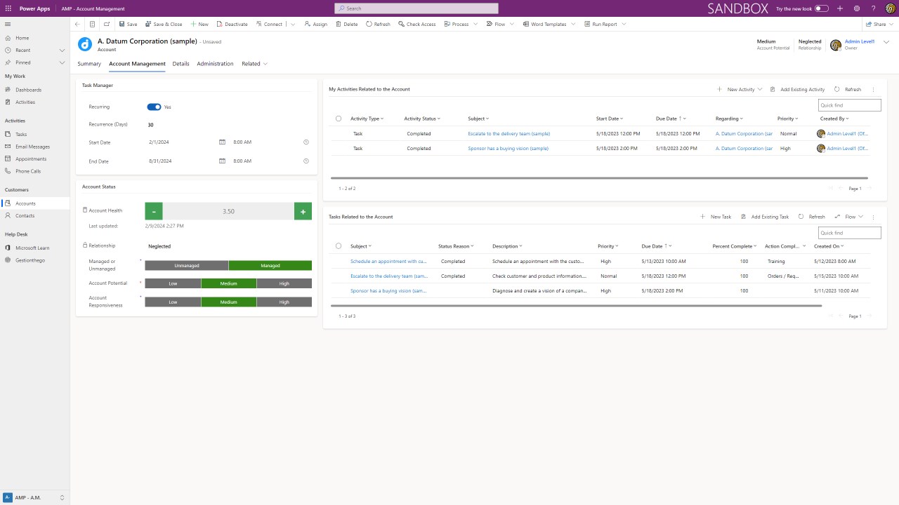 Snapshot 2 of Gestisoft Account Management with Reccuring Tasks