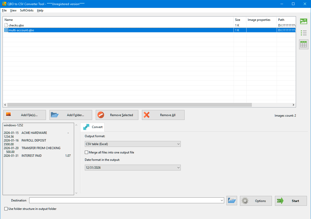 QBO to CSV Converter Tool screenshot