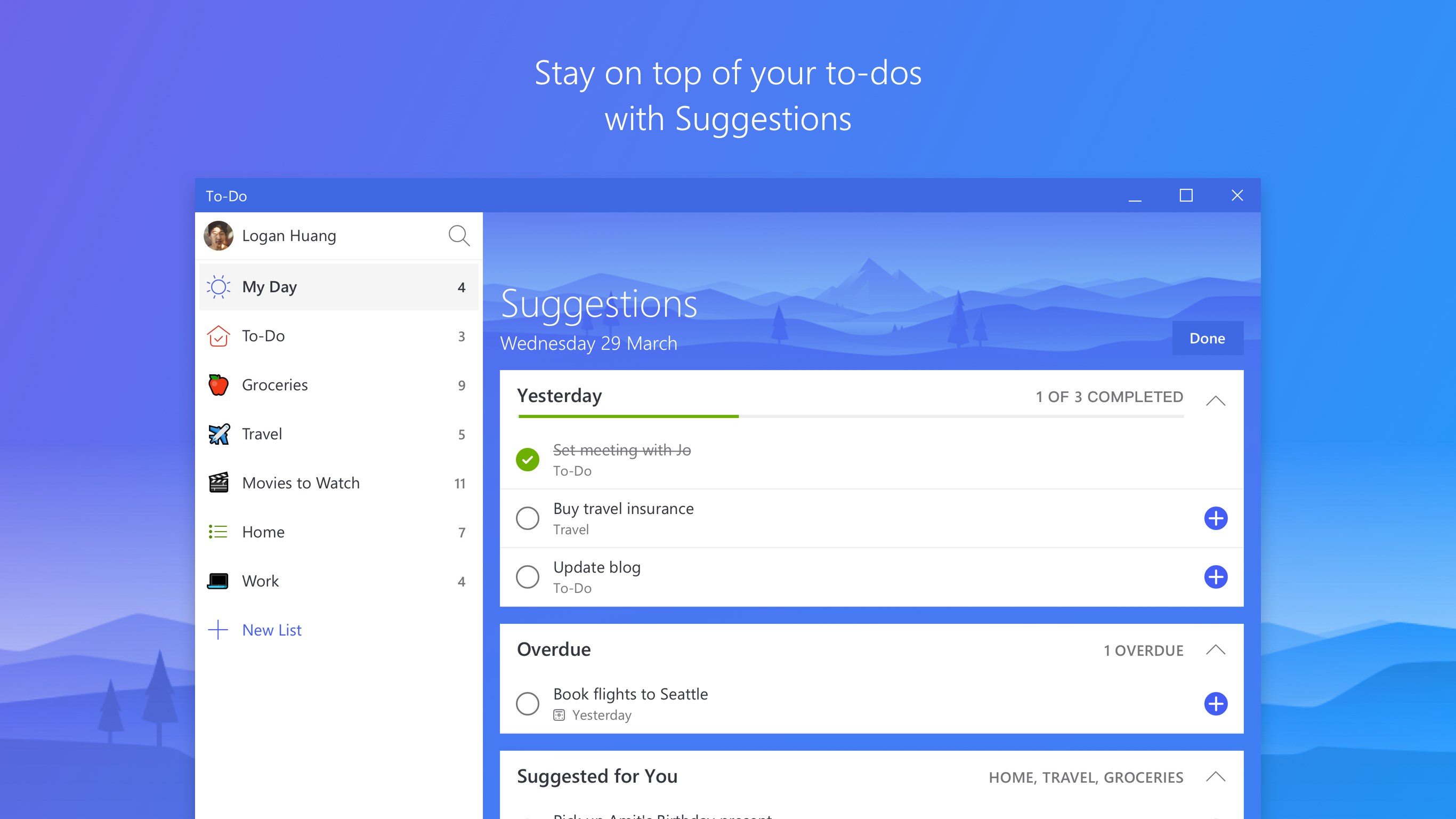 Screenshot: Stay on top of your to-dos with Suggestions